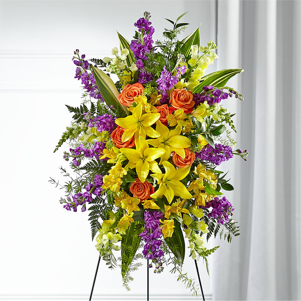 Thoughtful Prayers Standing Spray – Noor Florist Llc, Lake Villa IL