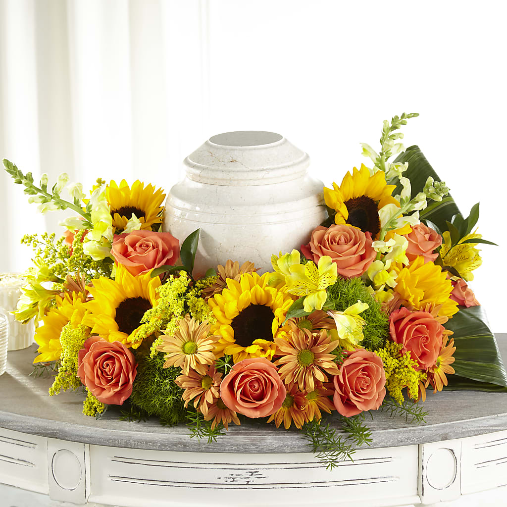 Faithful Sunflower Cremation Adornment – Noor Florist Llc, Lake Villa IL