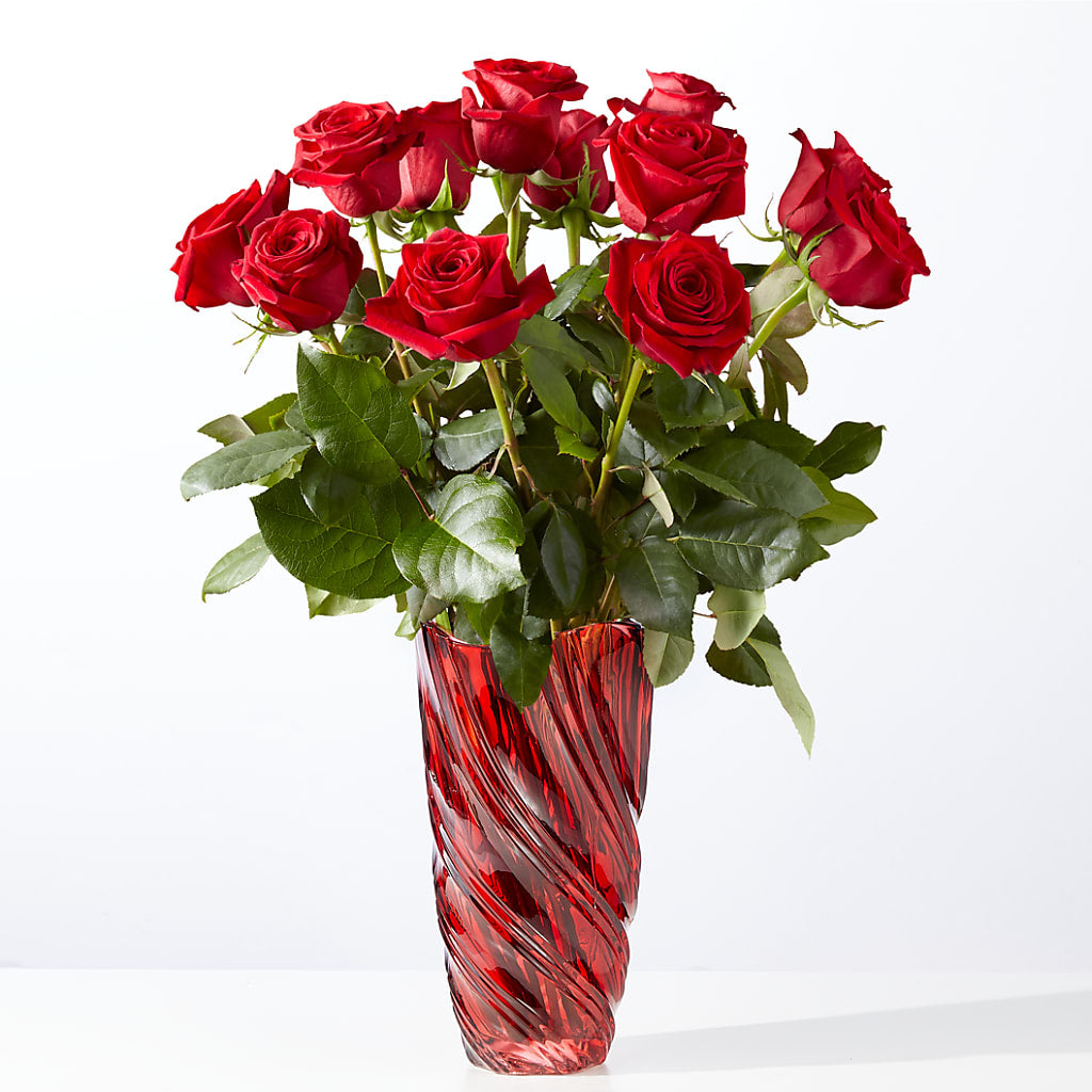 Classic Love Red Rose Bouquet with Luxe Swirl Vase – Noor Florist Llc, Lake Villa IL