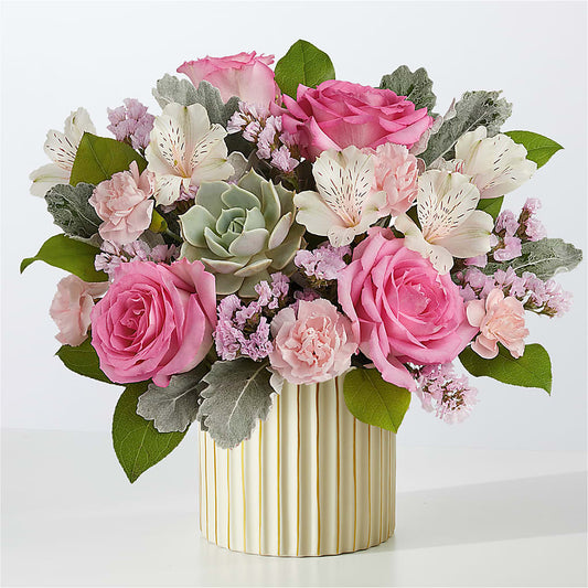 Dusty Rose Bouquet with Ivory Vase –  Noor Florist Llc, Lake Villa IL